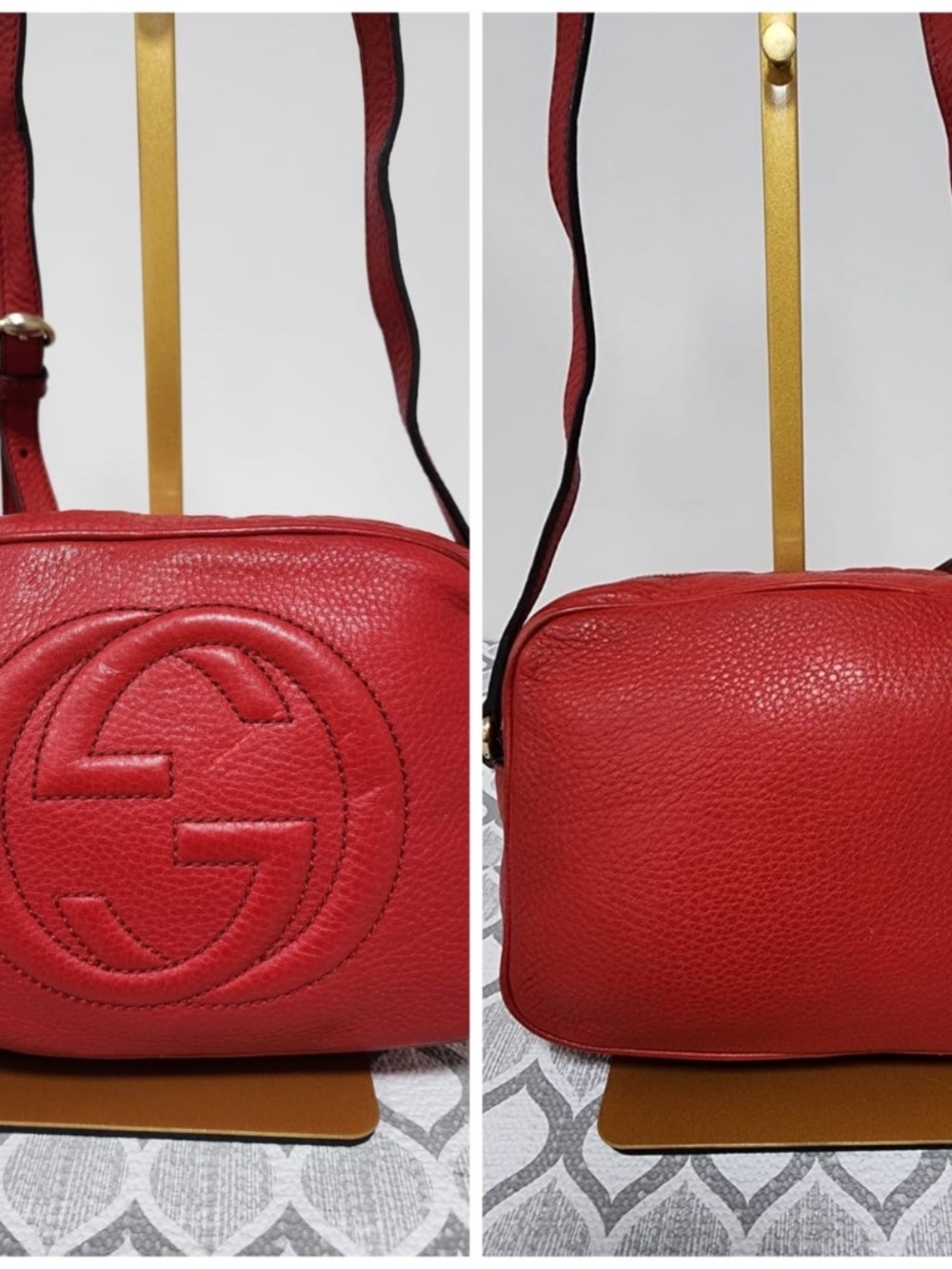 Authentic GUCCI Pebbled Calfskin Small Soho Disco Crossbody Bag Red - Picture 14 of 15